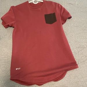 BYLT men’s shirt- size small- color red (wine) with brown pocket